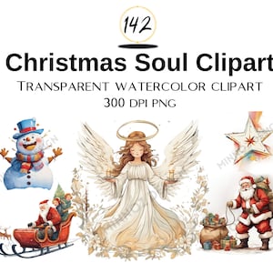 142 Acuarela Navidad Clipart / Ilustraciones de Navidad / Gráficos PNG / Descarga instantánea para uso comercial