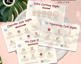 Bundel met onderhoudskaarten voor bakkerijcake, snijgids (bewerkbare canvassjabloon)