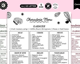Charcuterie Warenkorb Menü Vorlage, Brautparty Grazing Tischschild, Hochzeiten & Firmenevents Caterer Menü, Minimalistisches Käsebrett Menü
