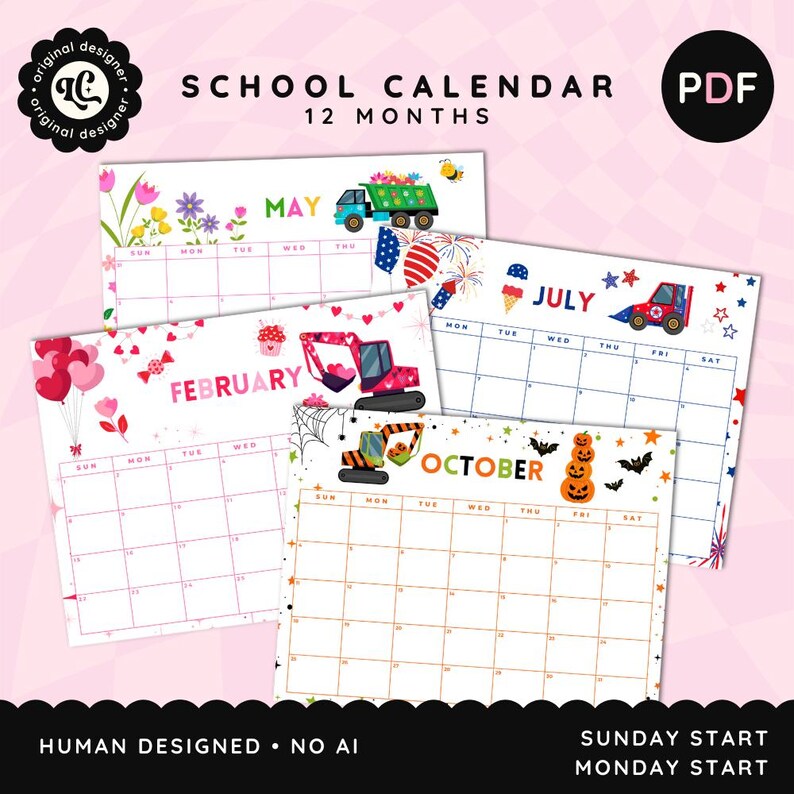Kids School Calendar 2026 | Printable Monthly Planner (PDF) - Etsy