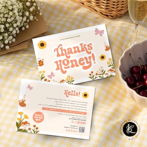 Carte de remerciement Cottagecore, merci pour l'achat encarts pour carte postale, emballage de commande, modèle personnalisé modifiable sur toile, imprimable pour petite entreprise