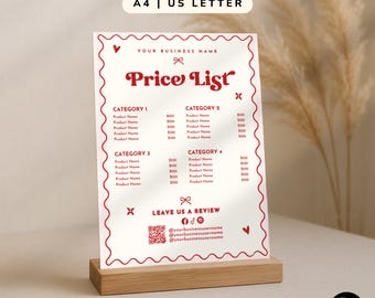 Coquette Price List Display Sign: Retro Pricing Sheet (Canva Editable Template)