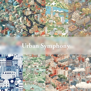 Urban Symphony: Cityscape Tile Pattern - Digital Download