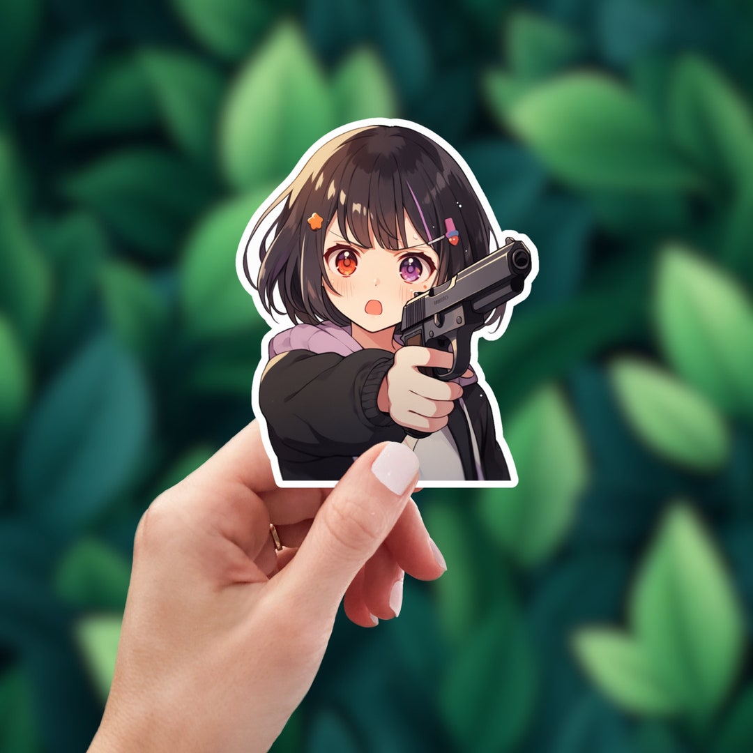 Vinyl Anime Girl Stickers, Anime Girl Holding Gun Ideal for Cars