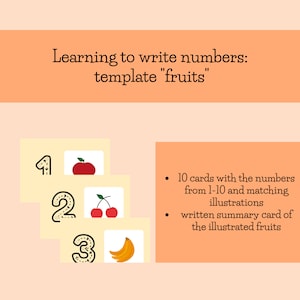 Learn to write numbers | fruit | English | Printable exercise cards | Early intervention