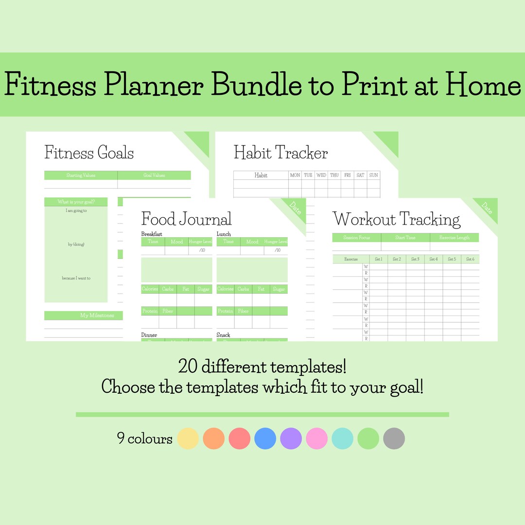 Printable Fitness Planner | English | Size A4 and US Letter | 9 Colors ...
