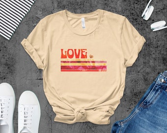 Koszulka z nadrukiem Retro Love Text Art, kolorowa koszulka z grafiką Paint Splash, unisexowa artystyczna koszulka modowa, koszulka walentynkowa