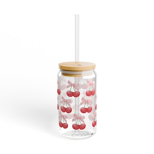 Cherry Sipper Glass, 16oz - Cute Girly Cherry Cup for Drinking, Fun Cherry Tumbler, Cherry Glass Gift, Cherry Decor, Cherry Kitchen