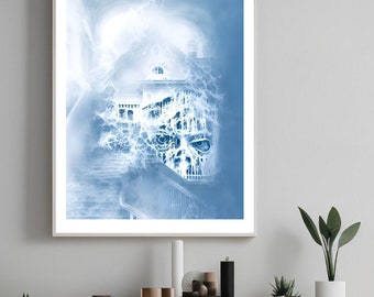 Blue Ghost art for home decor for Halloween party, decor for gift for Halloween, Halloween ghost poster for room decor, Ghost picture cup