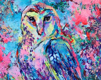 OWL Handmade acrylic painting. POP ART