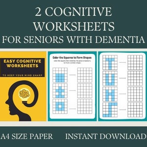 2 cognitive worksheets, activity for Seniors Large Print, Easy Worksheets, for elderly with Alzheimer’s, Dementia, Parkinson, Memory Loss