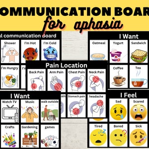 Afdrukbare afasie-communicatieborden, post-beroerte, hoofdletsel, logopedische hulpmiddelen, voor ziekenhuis, revalidatie, non-verbaal autisme
