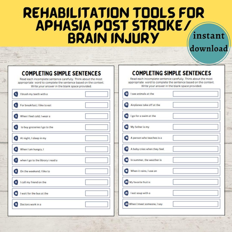 Aphasia Sentence Completion Worksheets, Printable Speach Therapy ...