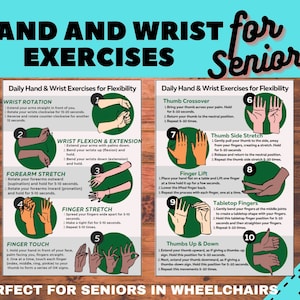 Hand & Wrist Exercises for seniors, Exercise for elderly, Physical therapy printable, Occupational therapy, Finger stretches, Stroke rehab.