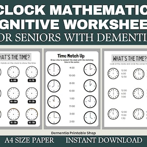 9 simple clock cognitive worksheets ,activity Seniors Large Print, Easy Worksheet, for elderly with Alzheimer’s, Dementia, Parkinson, Memory