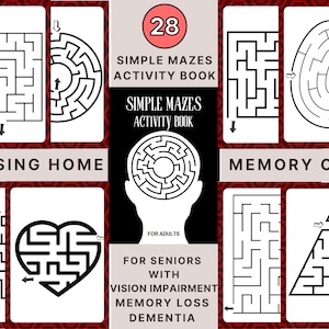 28 Simple Mazes, Activity for Seniors Large Print, 28 Easy Worksheet, for Elderly With Alzheimer ...