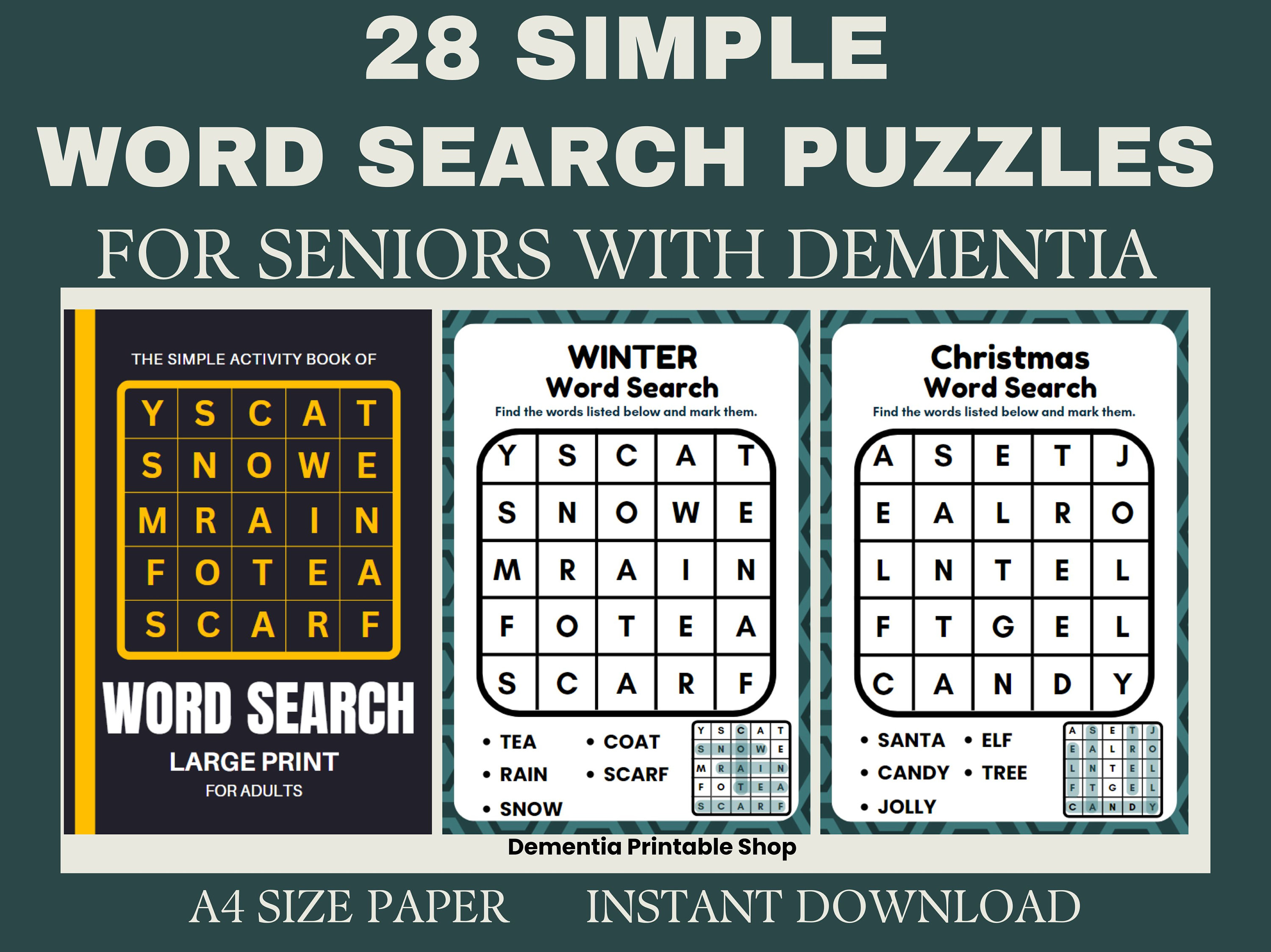 28 word search puzzles, activity for seniors large print, 28 easy