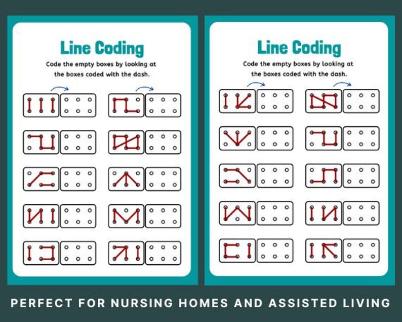 2 Cognitive Worksheets, Line Coding, Activity for Seniors, Large Print ...