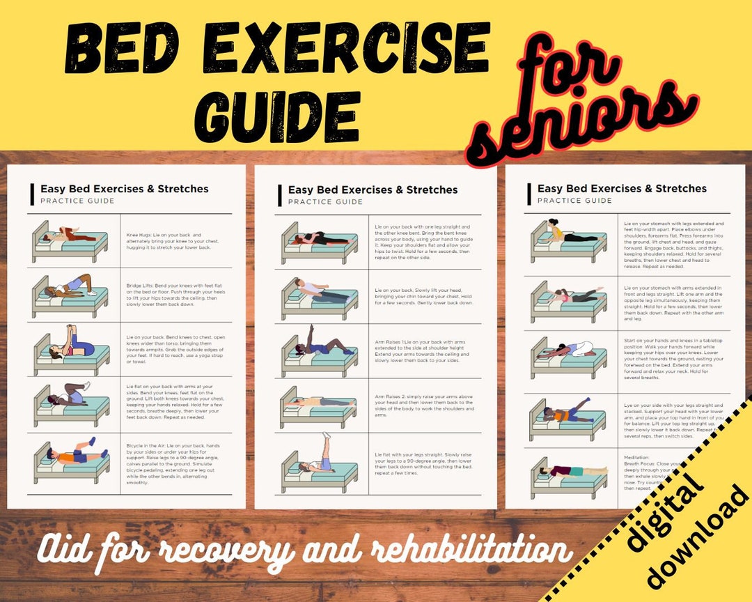 Bed Exercise Guide for Seniors Printable Easy Bed Exercises and Stretches With Images Instructions. Yoga for Elderly Physical Therapy Etsy