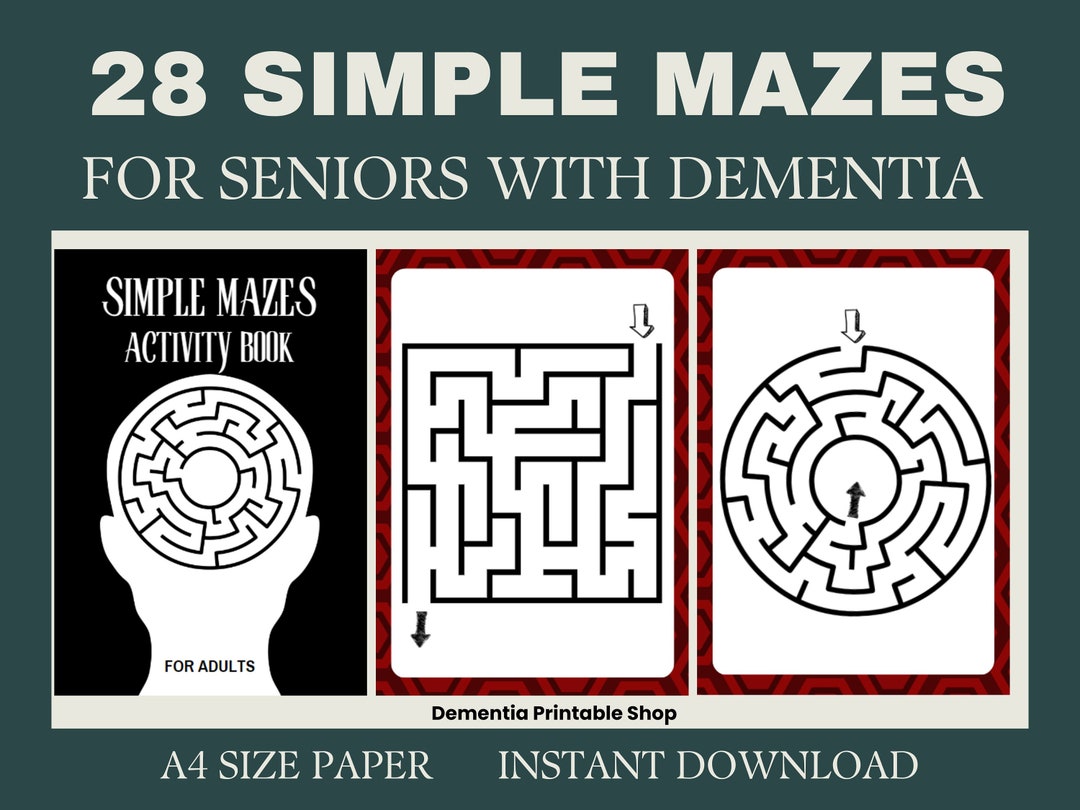 28 Simple Mazes, Activity for Seniors Large Print, 28 Easy Worksheet, for Elderly With