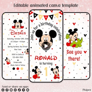 Editable Mickey Mouse 1st birthday invitation Mickey Mouse birthday invitation Mickey Mouse digital invitation toddler birthday invitation