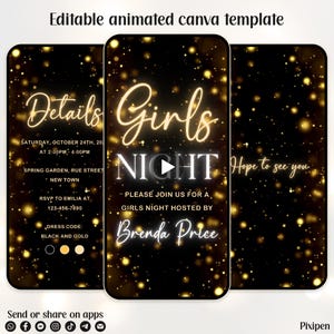 Editable Girls night invitation Black and Gold Girls night out invitation Girls night digital invitation Girls night out evite invitations