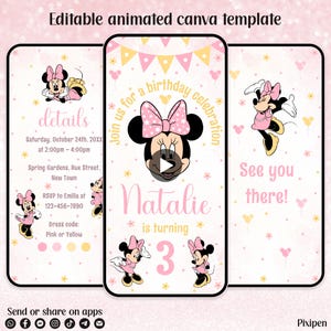 Minnie mouse 3rd birthday invitation editable pink Minnie mouse birthday invitation 3rd Minnie mouse digital invitation 3 Minnie mouse evite