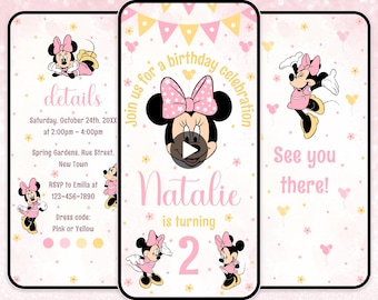 Invitación editable para el segundo cumpleaños de Minnie Mouse, rosa, invitación de cumpleaños de Minnie Mouse, segunda invitación digital de Minnie Mouse, 2 Minnie Mouse evite