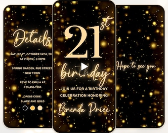 21st birthday invitation sparkling 21 birthday invitation sparkling black and gold 21st digital birthday invitation digital invitation evite