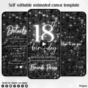 18th birthday invitation sparkling silver 18 birthday invitation black and silver 18th digital birthday invitation digital invitation evite