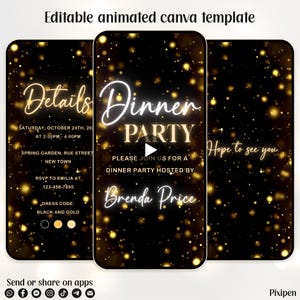Dinner party invitation Black and gold Dinner party invitations Editable Dinner party digital invitation Dinner party digital evite template