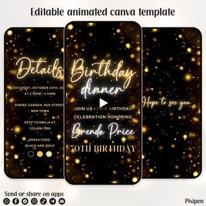 Birthday dinner invitation Black and gold birthday invitation Gold birthday dinnner birthday invitation editable birthday invitations evite