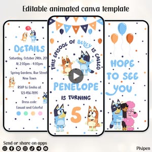 Bluey Geburtstagseinladung bearbeitbare Bluey digitale Einladung Bingo Bluey digitale Geburtstagseinladung Bluey digitale animierte Videoeinladung