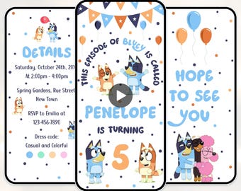 Invitación de cumpleaños de Bluey Invitación digital editable de Bluey Invitación de cumpleaños digital de Bingo Bluey Invitación de video animada digital de Bluey