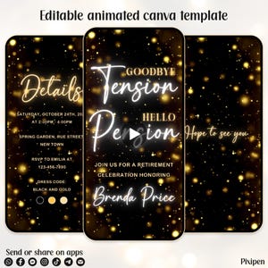 Adieu la tension, bonjour, invitation à la retraite modifiable, invitation à la retraite, invitation à une fête de retraite dorée, invitations à une fête de retraite, à éviter