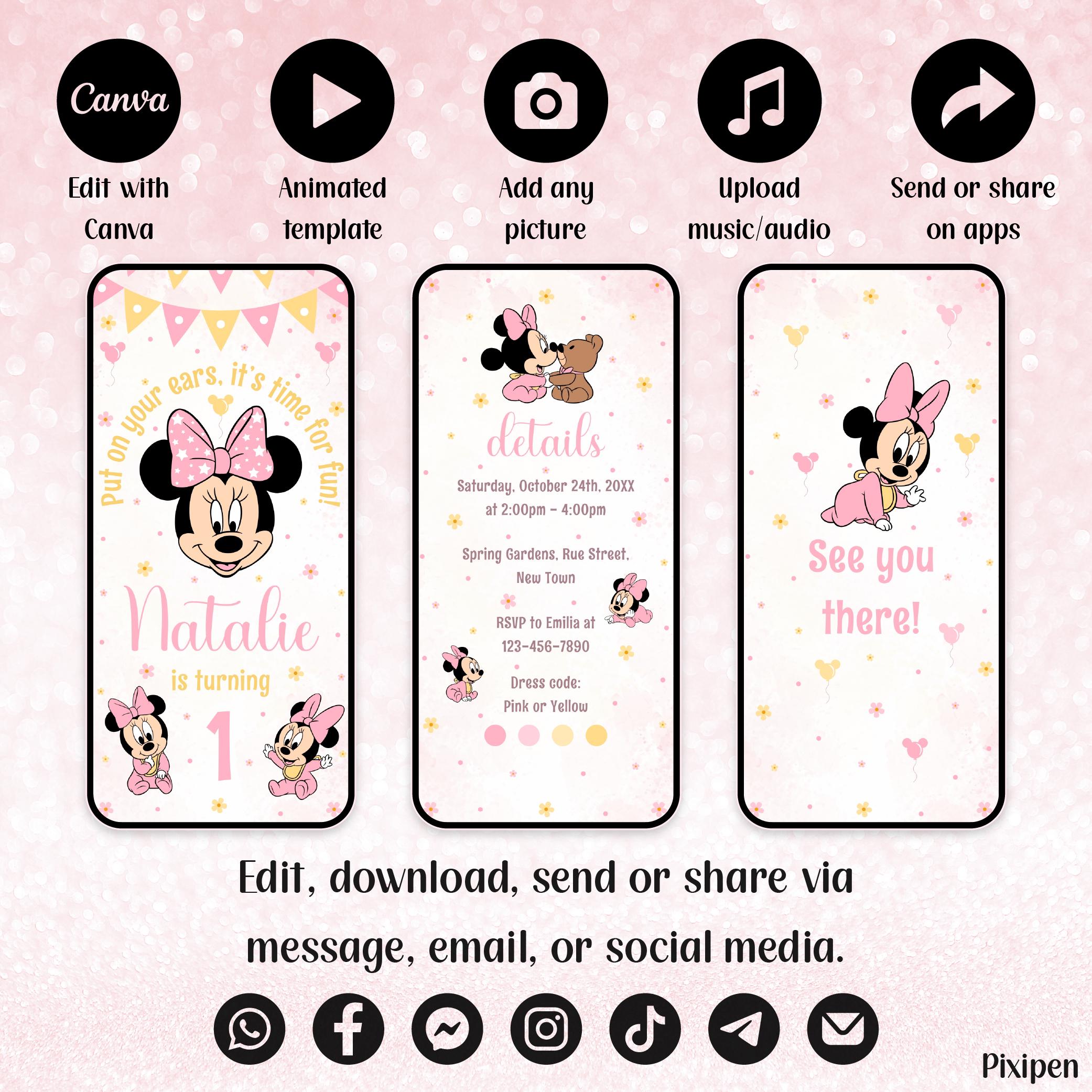 Minnie Mouse Birthday Invitation Pink Minnie Mouse Digital Invitation ...