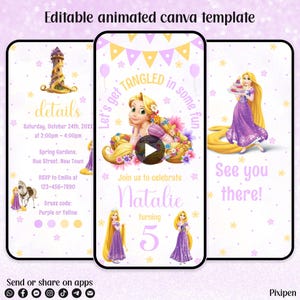 Rapunzel birthday invitation Tangled birthday invitation editable Princess Rapunzel digital invitation Rapunzel digital birthday invitations