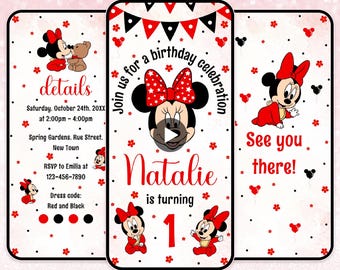 Minnie mouse 1st birthday invitation Editable Minnie mouse digital birthday invitation 1 Minnie mouse evite Minnie mouse digital invitation