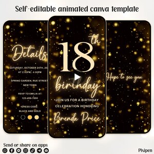 18th birthday invitation sparkling 18 birthday invitation sparkling black and gold 18th digital birthday invitation digital invitation evite