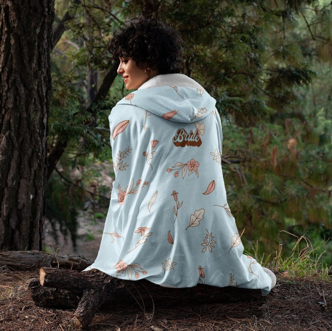 Boho Blanket Hoodie Bride Robe for Wedding Day Cozy Sherpa Hooded ...