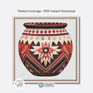Native American Pot Cross Stitch Pattern, Traditional Tribal Art, Heritage Ceramics PDF, Floss Conversions