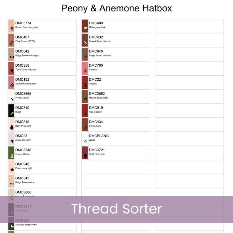 Pink Hat Box With Peonies & Anemones Cross Stitch Pattern, Elegant