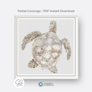 Boho Sea Turtle Counted Cross Stitch Pattern, Neutral Ocean Embroidery, Coastal Sealife, Floss Conversions