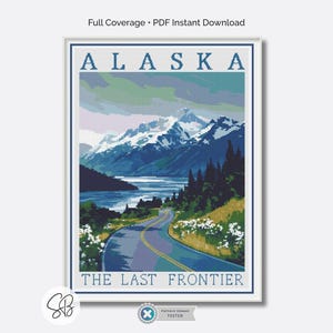 Alaska Travel Poster Cross Stitch Pattern, Retro Vintage Inspired Decor, Places PDF, Floss Conversions