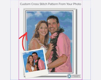 Schema per punto croce personalizzato da foto – Schema di ricamo personalizzato – Ritratto di animale domestico, foto di famiglia, regalo di nozze, schema fai da te in PDF