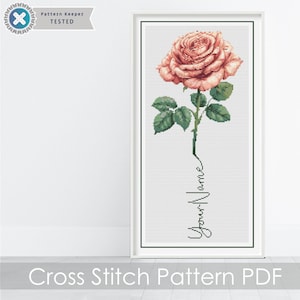 Personalized June Birth Month Flower Cross Stitch PDF Pattern, CUSTOM Rose Birth Month Flower, Named Flower, New Baby Gift, Digital Download