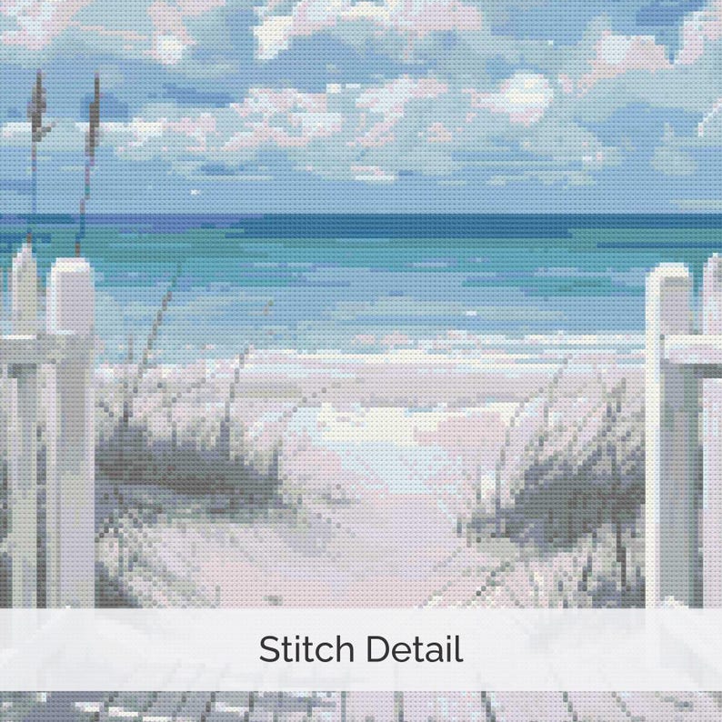 Beach Boardwalk Cross Stitch Pattern, Coastal Decor, Ocean Waves ...