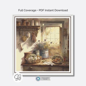 Korsstygnsmönster för lantkök, Foodie Farmhouse Farm Decor, Heltäckande design, Tandtrådskonvertering