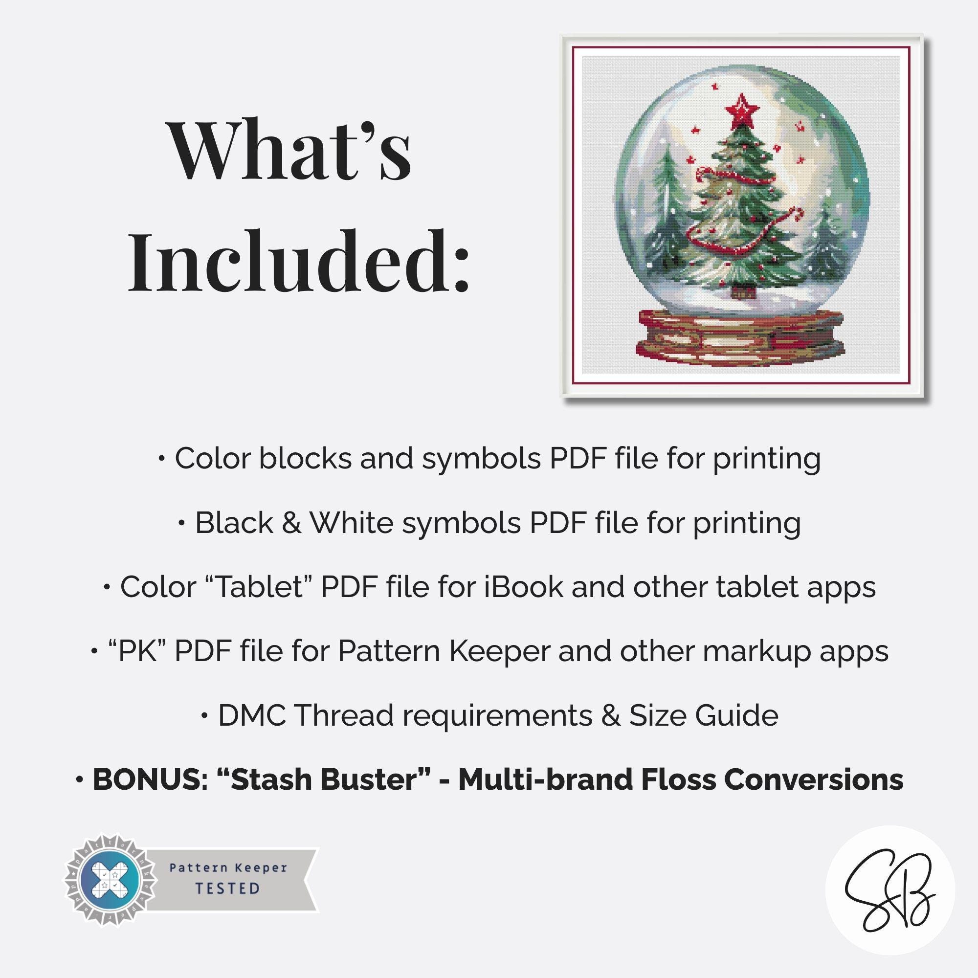 Snow Globe Christmas Tree Cross Stitch Pattern, Holiday Embroidery, PDF ...