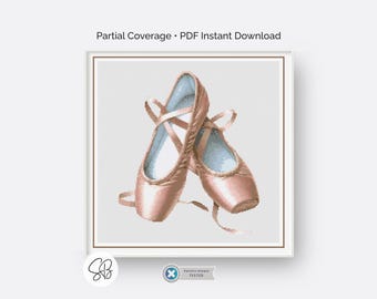 Ballet Slippers Cross Stitch Pattern, Ballerina Dance Shoes, Digital Download, Pattern Keeper, Floss Conversions